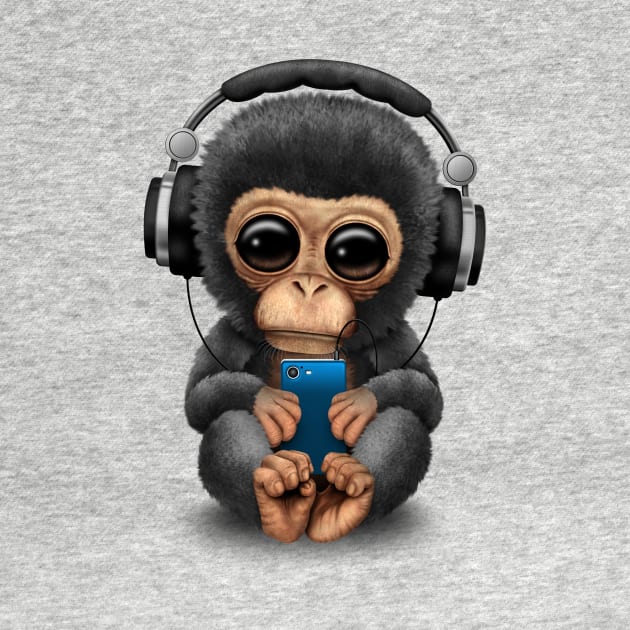 Chimpanzee Dj with Headphones and Cell Phone by jeffbartels